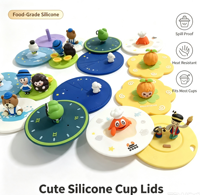 Couvre-gobelet en silicone, couvercle de boisson mignon de dessin animé, qualité alimentaire, pour gobelets, tasses, maison, bureau, cadeau pour enfants