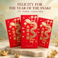 Enveloppes rouges personnalisées Année du Serpent 2025 - Sachets CNY Serpent de la Fortune en feuille d'or, Logo et couleur personnalisés