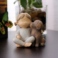 Prêt à expédier : Figurine en résine Fille sans visage avec chien, style sculpté à la main, Statue Petite Fille et Chiot en étreinte, Décoration d'intérieur