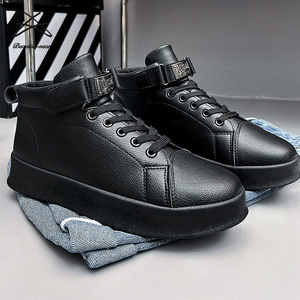 New Retro Trendy <strong>Shoes</strong> <strong>Men</strong> British Short Ankle Boots <strong>Velcro</strong> High Top Versatile Sports and Leisure Outdoor Casual <strong>Shoes</strong> - Product Image 3