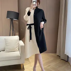 Miyake Váy Cardigan Cộng Với Kích Thước Váy Giản Dị Dài Tay Áo Lỏng Áo Womens Quần Áo Dot Kỳ Nghỉ Ăn Mặc