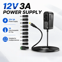 Alimentation 12V 3A 36W, adaptateur chargeur AC/DC pour routeur, lecteur DVD, haut-parleur, bande LED, caméra de sécurité CCTV avec 10 embouts DC
