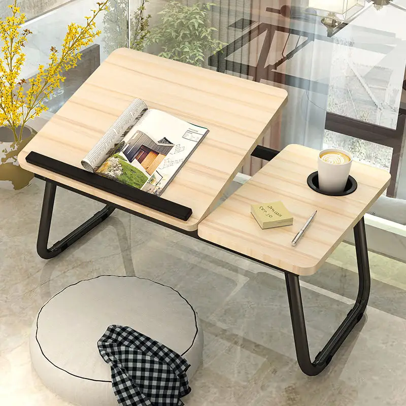 Meja Laptop lipat portabel kayu MDF kecil kantor rumah untuk tempat tidur Sofa nampan makan meja belajar