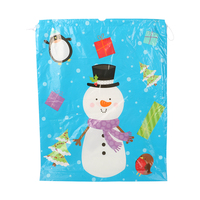 Sac en plastique personnalisé avec cordon de serrage pour Noël, motif bonhomme de neige, bleu, pour emballer des cadeaux, des bonbons ou des vêtements