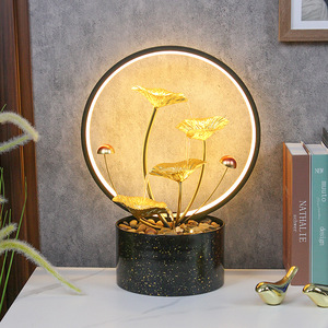 Ornement d'eau courante minimaliste, décoration de bureau ronde en métal pour la maison, l'entrée, fontaine d'eau circulante porteuse de bon augure - Product Image 1