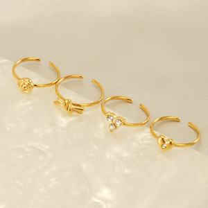 316L Stainless Steel Wholesale 18K PVD Gold Plating Dainty Cute Bowknot Flower Butterfly Bow <b>Adjustable</b> <b>Ring</b> for Women - Product Image 3