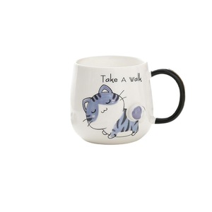 Taza de gato de dibujos animados con tapa y cuchara, taza de agua de cerámica para café de oficina y desayuno para el regreso a la escuela - Product Image 5