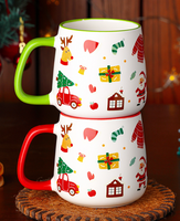 Cadeaux de Noël : Vaisselle en Porcelaine Fine Imprimée de Haute Qualité, Thème Renne, Flocon de Neige et Père Noël, Écologique et Compatible Lave-Vaisselle
