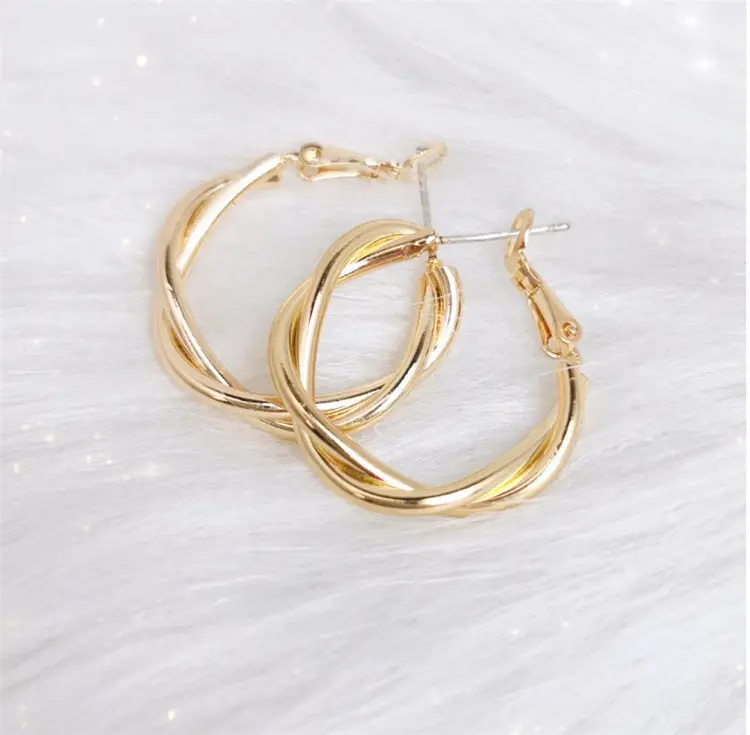 Minimalist Fashion Jewelry Gold Twisted Circle Hoop Earrings Silver 925 Pin Twisted Earrings Women