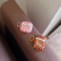 Funda brillante con estampado de leopardo para auriculares inalámbricos, caja de carga para auriculares inalámbricos 2