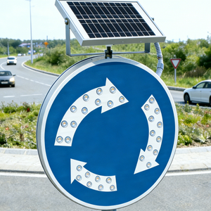 <span class=keywords><strong>Panneau</strong></span> d'avertissement <span class=keywords><strong>rond</strong></span> clignotant à énergie solaire 3M High Reflective Film Roundabout Signage pour la sécurité routière - Product Image 2