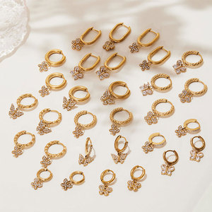 Pendientes de Mariposa Pequeños y Delicados de Acero Inoxidable 316L con Baño de Oro PVD de 14k y 18k, con Circonitas, para Mujer, Venta al por Mayor - Product Image 1