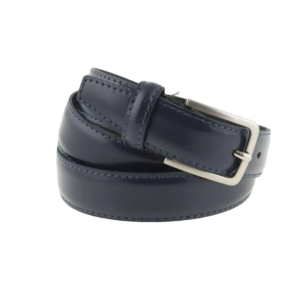 Top quality Luxury italian handcrafted man's belt in elegant classic blue Cow hide leather 3 cm for export length 105-130 cm OEM