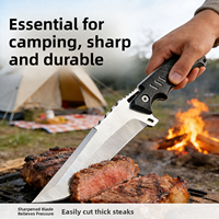 Couteau tactique d'extérieur à lame droite en acier inoxydable, couteau de survie en caoutchouc pour barbecue, découpe, survie en milieu sauvage, camping, chasse, portable