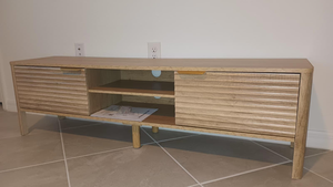 Mueble para <span class=keywords><strong>TV</strong></span> de Estilo Moderno de Mediados de Siglo, Centro de Entretenimiento de Madera con Estantes Ajustables, Mesa Consola para Sala de Estar - Product Image 4