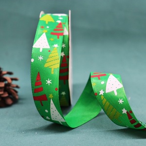 Festive Pine Branch Printed <b>Ribbon</b> Custom Logo For Xmas Wedding And Party Use - Product Image 1