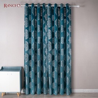 Rideaux occultants en velours avec feuille argentée, 1 pièce, motif floral, pour chambre à coucher
