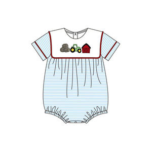 Combinaison courte à rayures bleues pour bébé et enfant, modèle SR4074, vente en gros, style ferme, pour fille. - Product Image 2