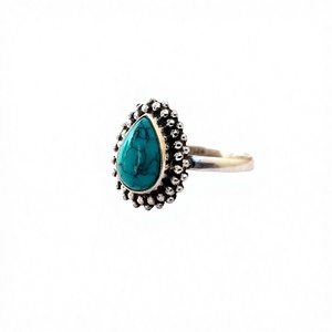 Anillo de plata de primera ley con forma de pera para mujer, sortija, plata esterlina 925, piedra preciosa, estilo turquesa, 5x8, hecho a mano - Product Image 3