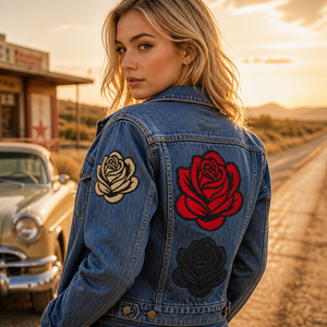 High Precision 2.8IN DIY Craft <b>glitter</b> roses Flower Multicolor Embroidered Appliques iron on patches for hats petticoat Clothing - Product Image 3