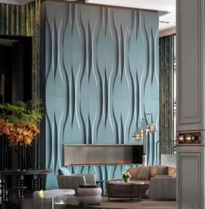 Benutzer definiertes modernes Design 3D Carving Hintergrund Wand paneel Leder Stick platte Dichte Faserplatte - Product Image 1