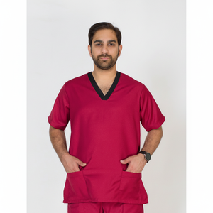 Conjuntos de Uniformes Médicos Unisex con Cuello en V Rojos, Resistentes al Viento y de Secado Rápido, en Tela Twill, para Uso Hospitalario - Product Image 1