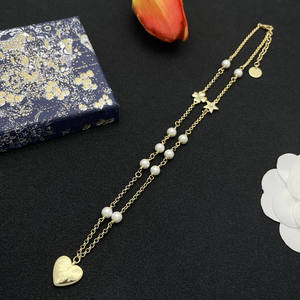 Designer Brand D Women's Trendy 18K Gold Plated Imitation <strong>Pearl</strong> Heart <strong>Pendant</strong> Link Chain <strong>Necklace</strong> for Girls - Product Image 3