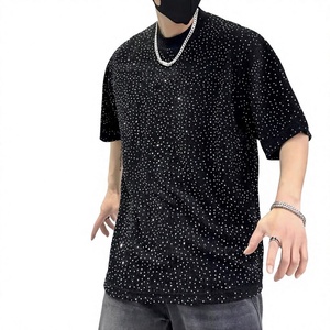 เสื้อยืดคอกลมแขนสั้นผู้ชาย ดีไซน์เพชรประดับคริสตัลสั่งทำพิเศษ ผ้าถักนิตติ้งเนื้อฝ้าย 100% ประกายวิบวับ รุ่นใหม่ล่าสุด - Product Image 1