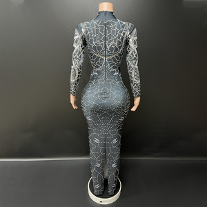 Novance Y1539 Abito <span class=keywords><strong>da</strong></span> Sera Elegante con Strass Argento, Maniche Lunghe, Vestito Formale Snellente per Feste - Product Image 3