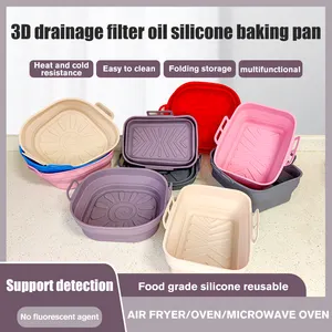 Tamanho personalizado Cor 21cm * 16cm Retangular Food Grade Silicone Liner Folding Air Fryer Silicone Pot Baking Pan