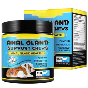 Anal Cland Support Chews pour chiens, 150 unités, saveur bœuf, fibres de citrouille, probiotiques, enzymes digestives, pour la santé intestinale et la régularité - Product Image 1