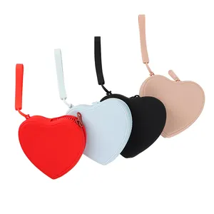 Wholesale Heart Shaped Silicone Coin Purse With Strap Cute Portable Money Bag Purse