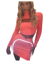 2021 Sommer Mode Neon Reflektierende Langarm Bluse und Minirock Zweiteiliges Set Rock Damen bekleidung