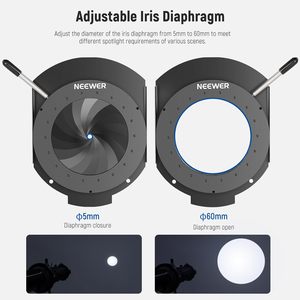 NEEWER Spotlight Mount <span class=keywords><strong>Iris</strong></span> LS-39/LS-38/LS-48 Snoot 5-60mm Diaphragme d'ouverture réglable, support de montage, contrôle optique du diaphragme de l'objectif - Product Image 3