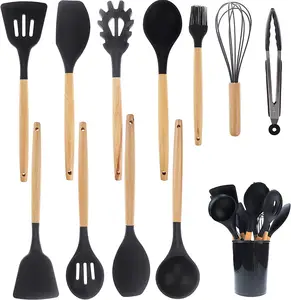Kitchen Accessories Kitchenware cooking utensil set Silicone Kitchen Utensil Set With Wooden Handle