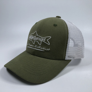 ODM Premium personnalisé <span class=keywords><strong>poisson</strong></span> brodé logo Design 6 panneaux structuré vert foncé pour adultes vêtements d'été coton maille casquette de camionneur - Product Image 3