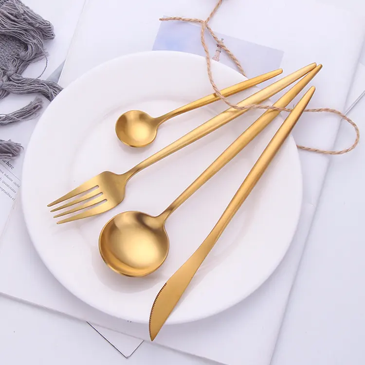 Bruiloft 24 Pcs Goud Bestek Sets Fourchette Roestvrij Lepel Vork Goud Bestek Bestek Set Servies Bestek