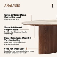 Table à manger moderne de luxe en pierre frittée de travertin de style français vintage, forme goutte d'eau, avec base en bois de frêne massif pour villa