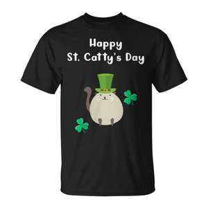 Camiseta Happy St Catty's Day para amantes de los gatos, diseño del día de San Patricio, sombrero verde, estampado de trébol, unisex, talla para adultos - Product Image 1