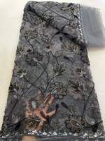 Tissu de dentelle brodé floral de luxe avec perles, 100 % polyester, largeur extra-large