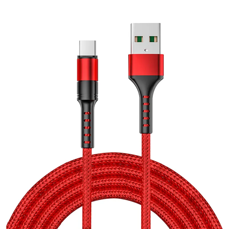 สายชาร์จไว5A USB C,สายชาร์จ USB ข้อมูล4คอร์ทองแดงถักด้วย USB เป็น Type C ความยาว1ม. 2ม. สำหรับโทรศัพท์มือถือ Huawei Xiaomi