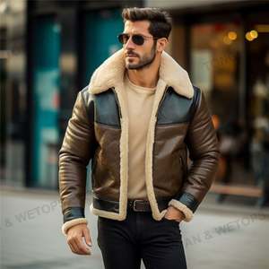 Inverno ecopelle uomo Casual addensare guerra <span class=keywords><strong>aviatore</strong></span> pelle di pecora calda pelliccia all'aperto Plus Size cappotto in pelle PU giacca da uomo - Product Image 3
