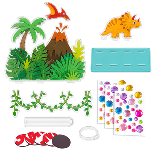 Kit de imanes de nevera DIY de acrílico con diseño de flor, dinosaurio, volcán y jungla, con bolígrafo de diamantes para decoración de nevera de cocina para niños - Product Image 3