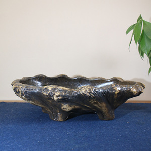 Maceta de Bonsái Hecha a Mano de Arcilla Morada, Estilo Roca, Forma de Barco, Inspirada en el Zen, para Sala de Estar - Product Image 1