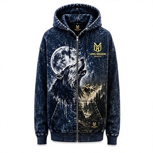 Sweat-shirt à capuche zippé pour homme Long Mission Wolf Moon Print, coupe classique, décontracté, pour l'hiver, 100% coton molletonné respirant - Product Image 1