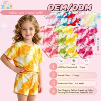 Ensemble décontracté 2 pièces pour filles : T-shirt tie-dye à manches courtes avec poches et short à cordon de serrage – Vêtements d'été pour enfants en gros