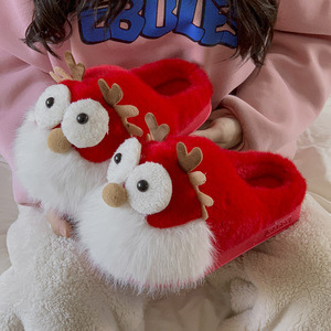 Carton Dragon bébé maison chaud pantoufles EVA semelle peluche hiver chaud pantoufles nouvel an noël intérieur confortable en peluche pantoufles - Product Image 2