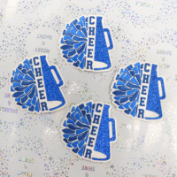 Patchs de cheerleading de 3 pouces, bleus à paillettes, avec lettres sportives, en stock, grands patchs thermocollants pour sacs de sport de cheerleading