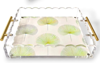 Plateau en acrylique transparent festonné de nouvelle conception avec poignées en or plateau de rangement en plastique de table tapis magnétique pour la protection contre les déversements