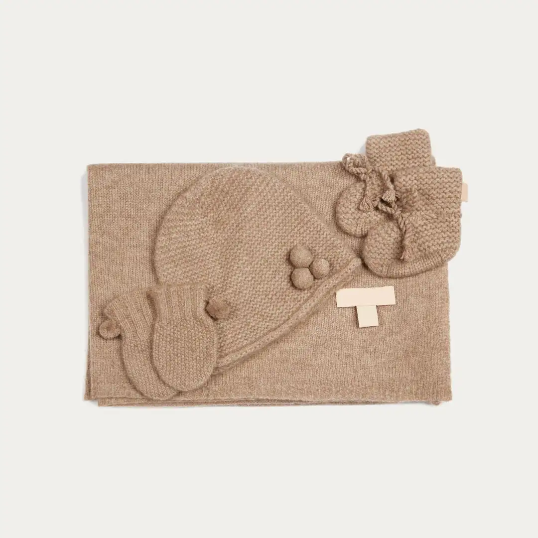 Conjunto de lenço e luvas unissex personalizado para bebês de 3 a 6 meses 100% caxemira multi-malha